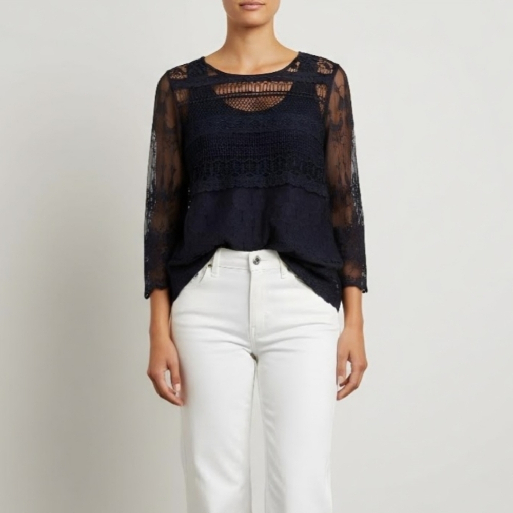 Chico’s Delicate Danea 2 Piece Crochet Lace Sheer Layering Blouse Top